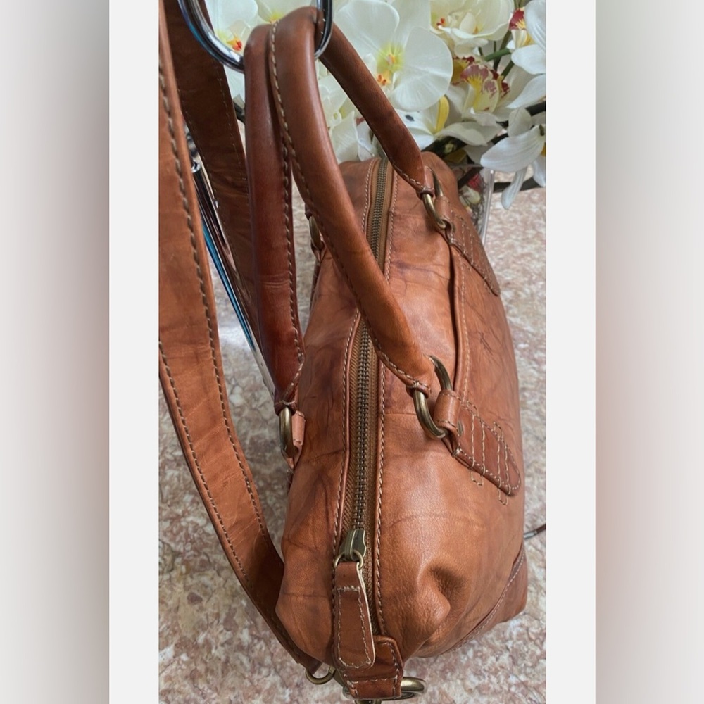 FRYE Melissa Cognac Distresses Leather Satchel - Picture 7 of 12